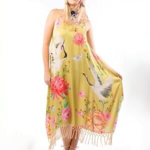 NWT ARATTA The Legend Of The Crane Maxi Dress - Mustard - Fringe - Size S